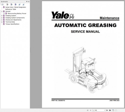 Yale Forklift K876 (GDP160EFS12 to GDP80 120DF Europe) Service Manual 09.2023