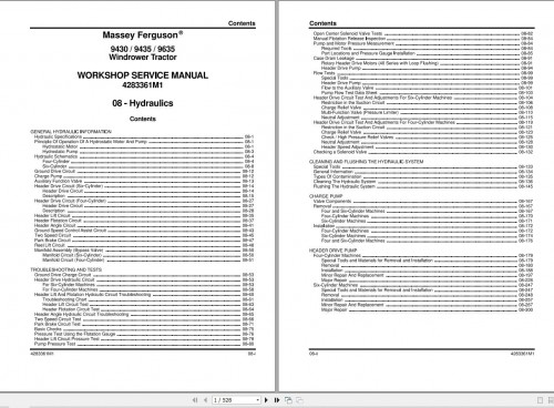 Massey Ferguson Windrower Tractor 9430 9435 9635 Service Manual 4283361M1