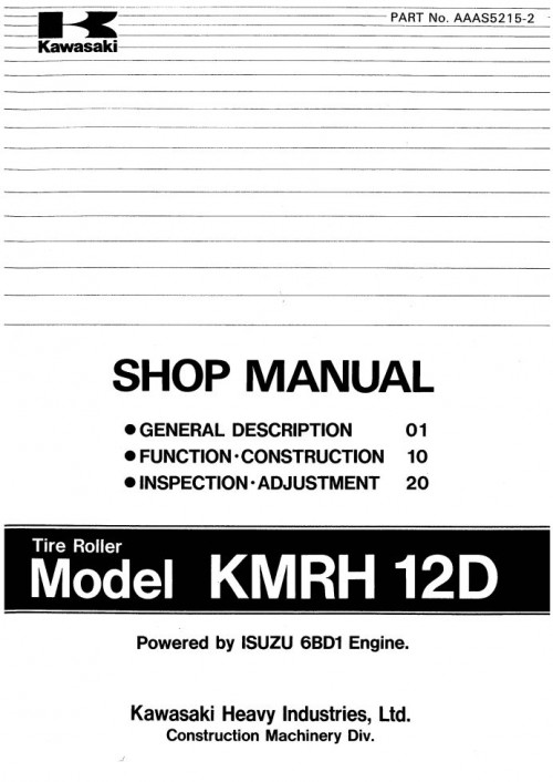 Kawasaki Road Roller KMRH12D Shop Parts Manual 1