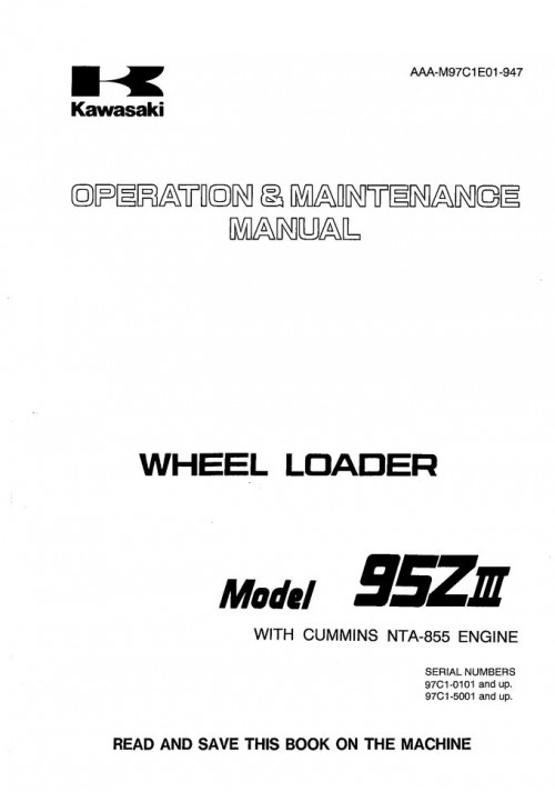 Kawasaki Wheel Loader 95ZIII Operation Maintenance Shop Parts Manuals EN JP