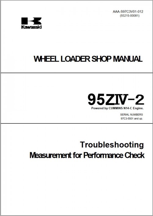 Kawasaki Wheel Loader 95ZIV 2 Operation Maintenance Shop Manuals 1