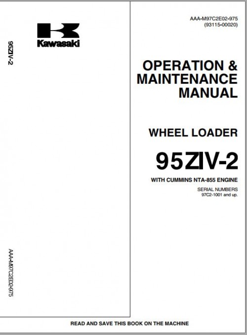 Kawasaki Wheel Loader 97ZIV Operation Maintenance Parts Manuals EN JP