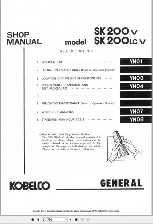 Kobelco Excavator SK200V SK200LCV Shop Manual S5YN0007E