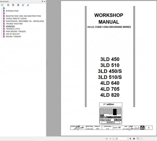 Lombardini Engine 3LD450 to 4LD820 Workshop Manual