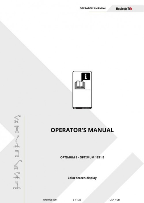 Haulotte OPTIMUM 8, OPTIMUM 1931 E Operator Manual 4001058450 11.2023 EN 1