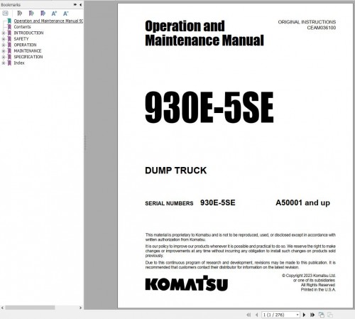 Komatsu Dump Truck 170D=980E 5SE 176 MB PDF Operation & Maintenance Manual Updated 2024 3