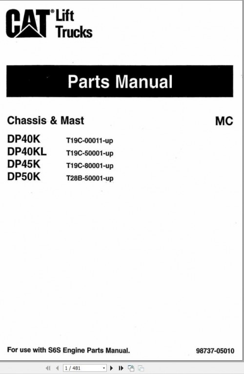 CAT Forklift DP40K to DP50K Parts Manual 98737 05010