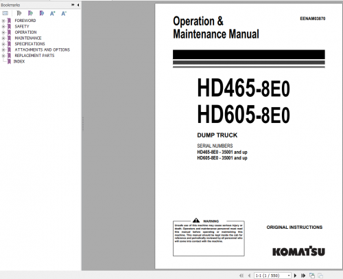 Komatsu Dump Truck HD Series PDF Operation and Maintenance Manual,Field Assembly Instruction Updated