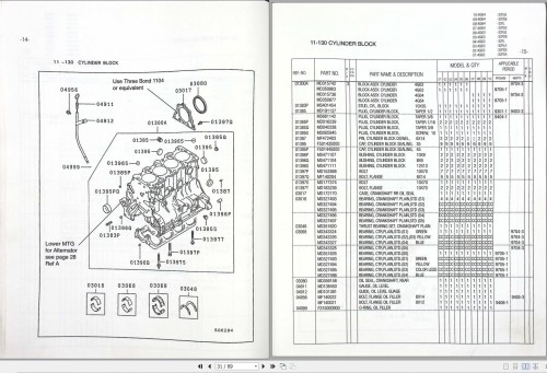 Mitsubishi Engine 4G63 4G64 Parts Catalog 98716 40030 1