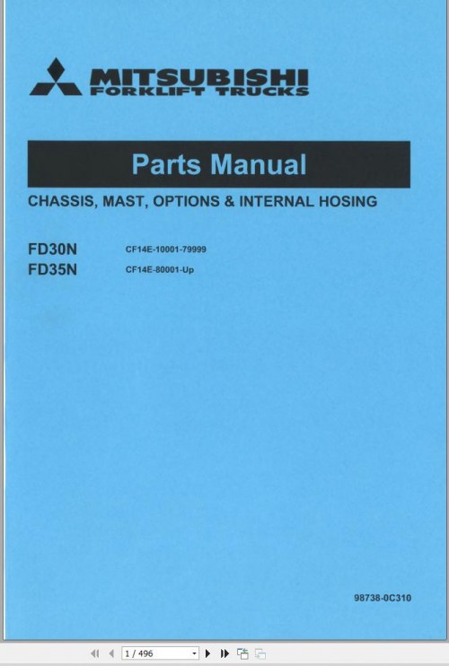 Mitsubishi Forklift FD30N FD35N Parts Manual 98738 0C310