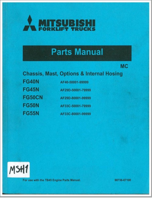 Mitsubishi Forklift FG40N to FG55N Parts Manual 98736 07100