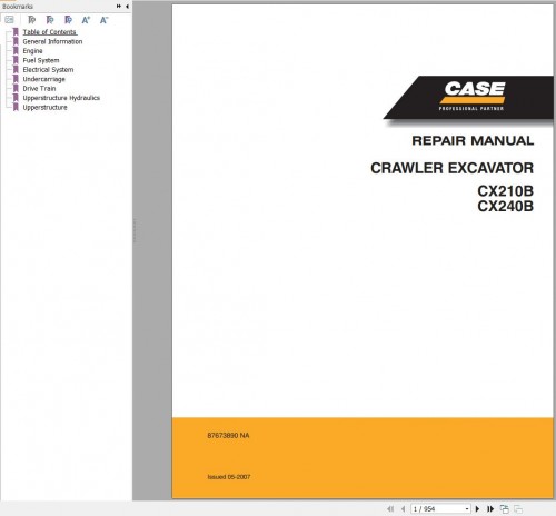 Case Crawler Excavator CX210B CX240B Repair Manual 87673890 NA (1)