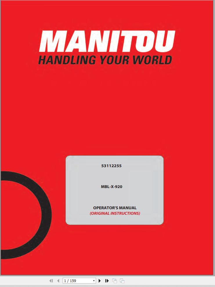 Manitou Backhoe Loader MBL-X-920 Operator's Manual 53112255A | Auto ...