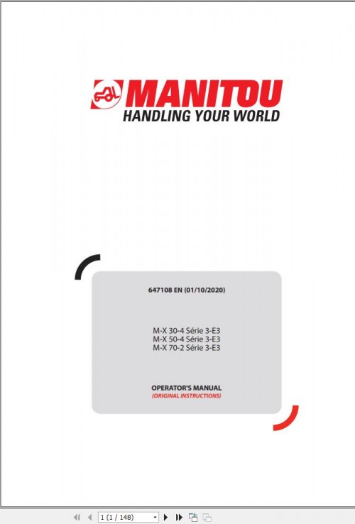 Manitou Forklift M X30 4 to M X70 2 Series 3 E3 Operator Manual 647108 EN
