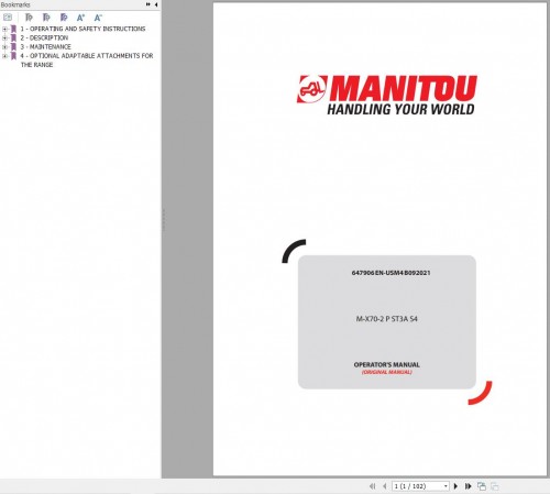 Manitou Forklift M X70 2 P ST3A S4 Operator's Manual