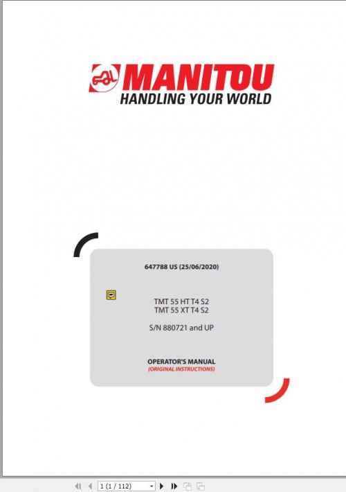 Manitou Forklift MT55HTT4S2 TMT55XTT4S2 Operator's Manual 647788