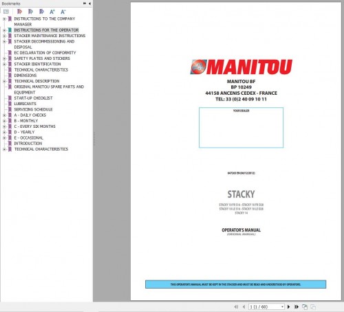 Manitou Forklift STACKY10FRS16 to STACKY14 Operator's Manual 647263