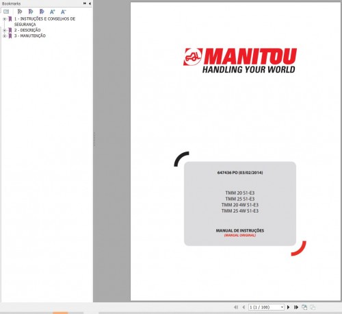 Manitou Forklift TMM20S1 E3 to TMM254WS1 E3 Instruction's Manual 647436 PT