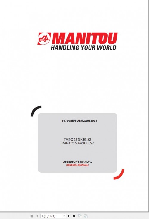 Manitou TMT X25SKE3S2 TMT X25S4WKE3S2 Operator's Manual