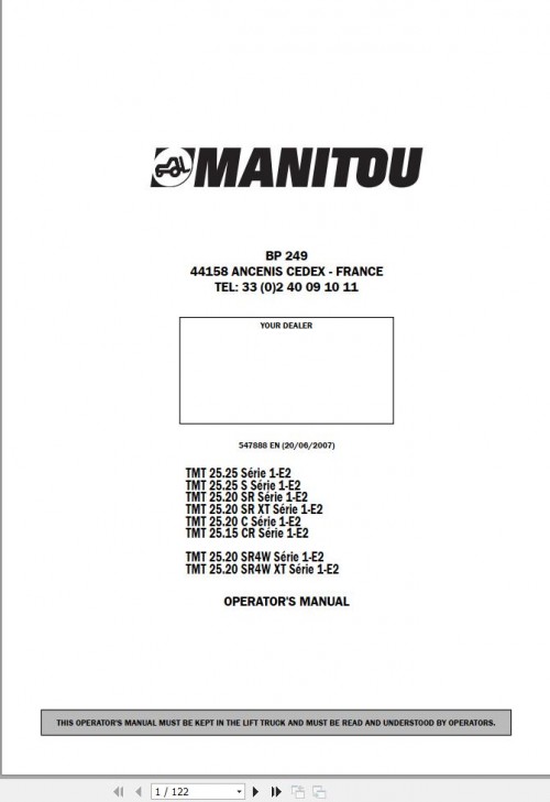 Manitou TMT25.25 To TMT25.20 SR4WXT Series 1 E2 Operator Manual 547888 EN