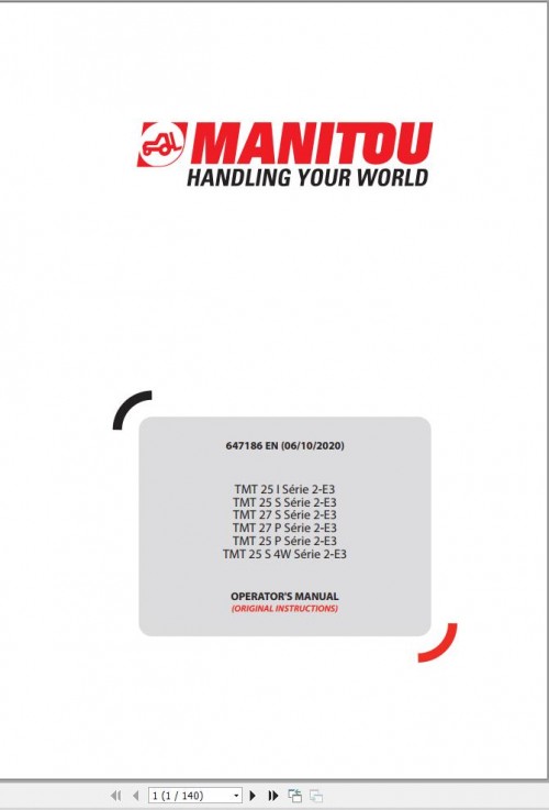 Manitou Telescopic Handlers TMT25I To TMT25S4W Series 2 E3 Operator Manual 647186