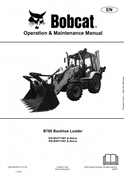 Bobcat Backhoe Loader B760 Operation Maintenance Manual