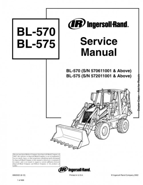 Bobcat Backhoe Loader BL570 BL575 Service Manual 6902022 enUS