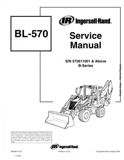 Bobcat Backhoe Loader BL570 Service Manual 6903097 enUS