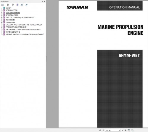 Yanmar Marine Propulsion Engine 6HYM WET Operation Manual 0A6HY G00200