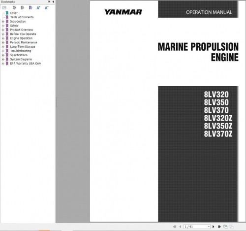 Yanmar Marine Propulsion Engine 8LV320 to 8LV370Z Operation Manual