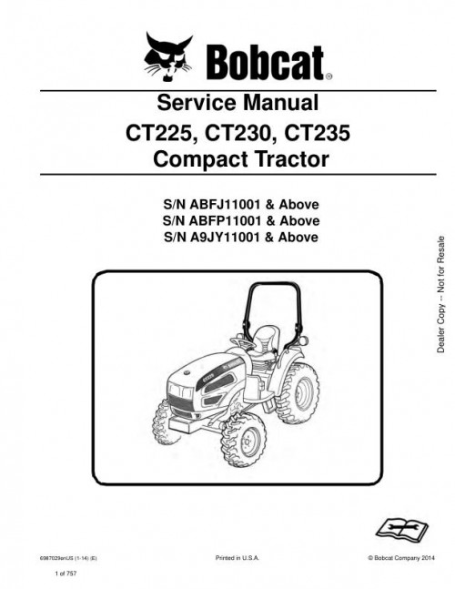 Bobcat Compact Tractor CT225 CT230 CT235 Service Manual 6987029 enUS