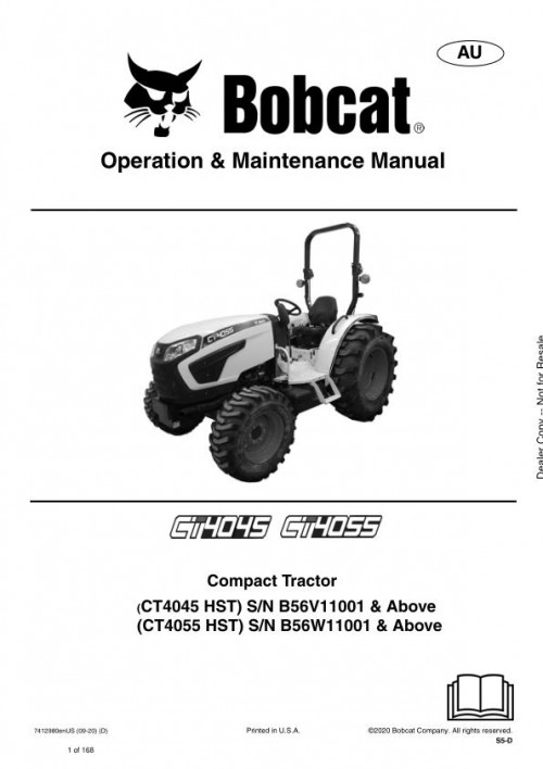 Bobcat Compact Tractor CT4045 CT4055 Operation Maintenance Manual 7412980 enUS