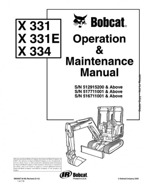 Bobcat Excavator 331 334 Operation Maintenance Manual