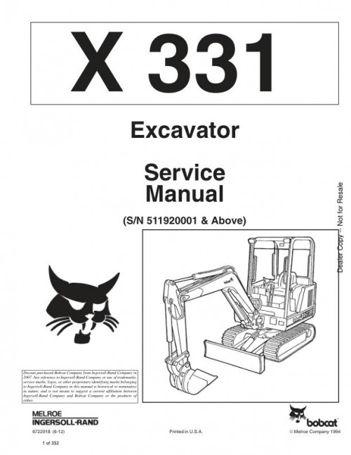 Bobcat Excavator 331 Service Manual