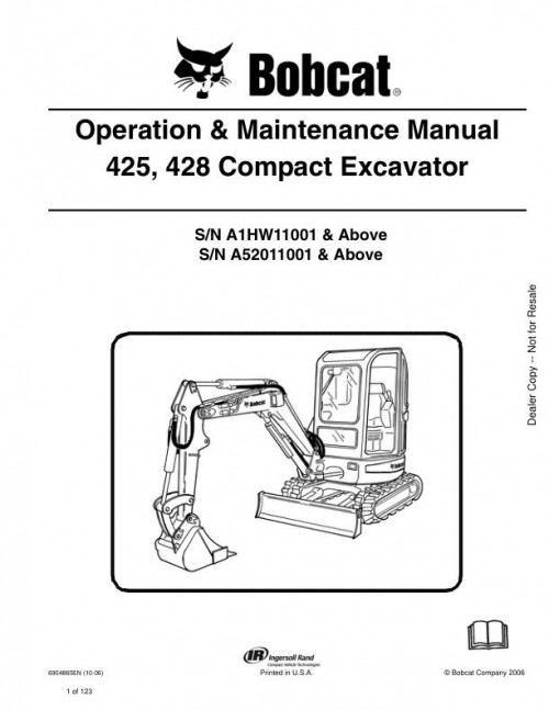 Bobcat Excavator 425 428 Operation Maintenance Manual