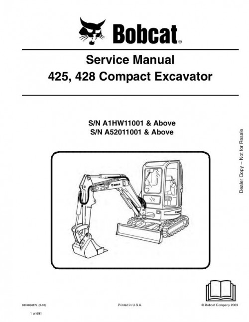 Bobcat Excavator 425 428 Service Manual