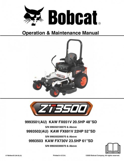 Bobcat Mower ZT3500 Operation Maintenance Manual 4178849rev0 enUS