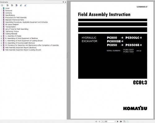 Komatsu Hydraulic Excavator Updated 2024 3.03GB PDF Field Assembly Instruction, Operation and Mainte