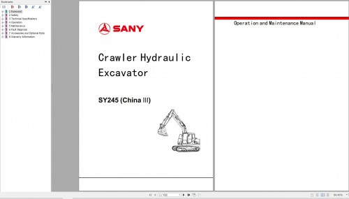 Sany Excavator SY245 Operation and Maintenance Manual