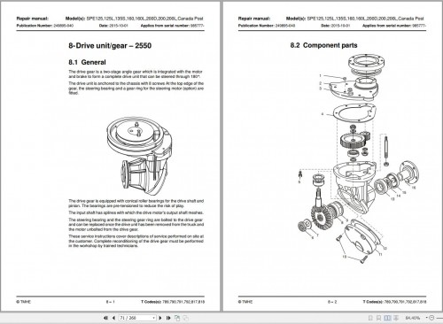 Toyota Forklift SPE125 to SPE200L Repair Manual 249895 040 1