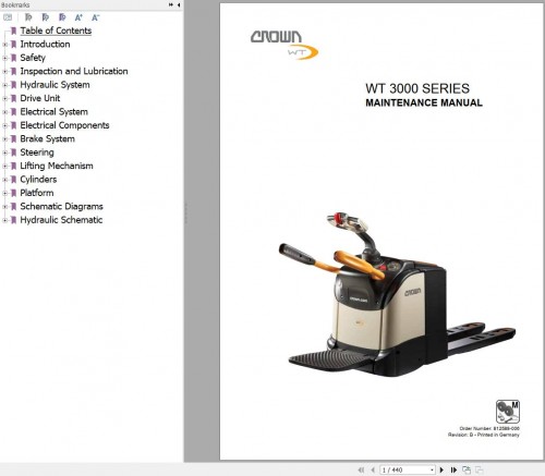 Crown Forklift WT 3000 SERIES Wiring Diagram Maintenace and Service Manual 812588 006 (1)