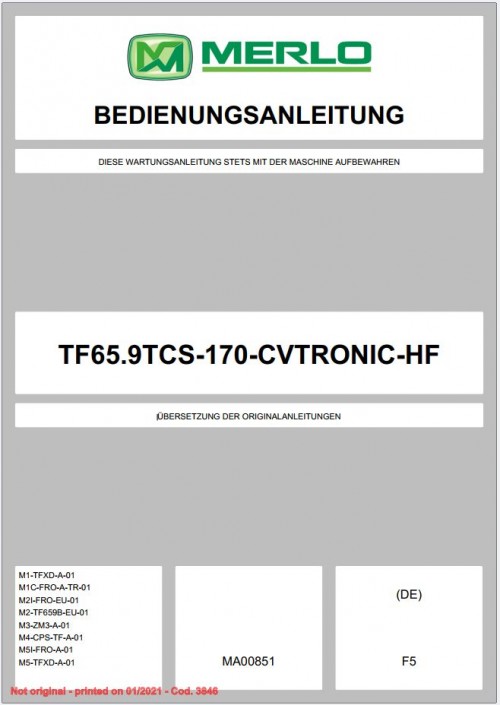 Merlo Turbofarmer Modular TF30.9 to TF65.9 Service Manual, Schematics 2024 1