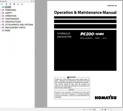 Komatsu Hydraulic Excavator PC200 10M0 Operation and Maintenance Manual PEN01607 00 (1)