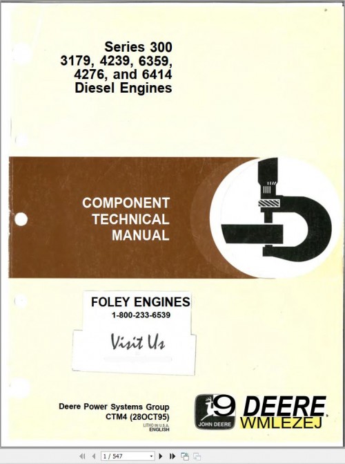 John Deere Engine 300 to 6414 Component Technical Manual CTM4