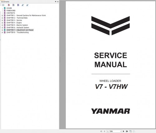 Yanmar Wheel Loader V7 V7HW Service Manual MMC25ENWL00100