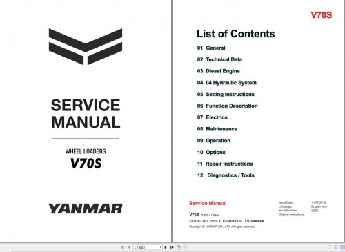Yanmar Wheel Loader V70S Service Manual MM554ENWL00201