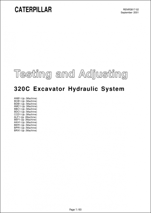 Caterpillar Excavator 320C Testing and Adjusting Manual RENR3817 02