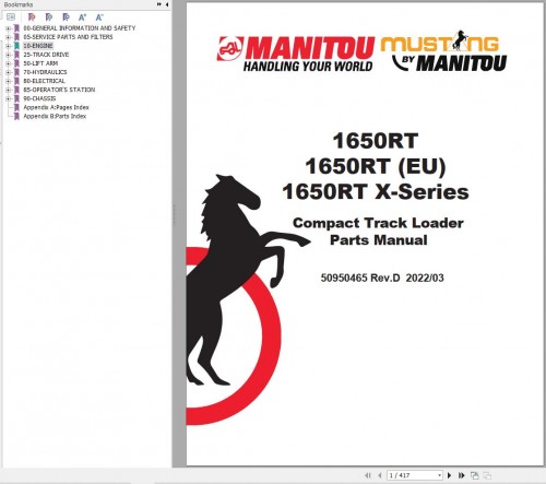 007 Manitou Compact Track Loader 1650RT Parts Manual 50950265D