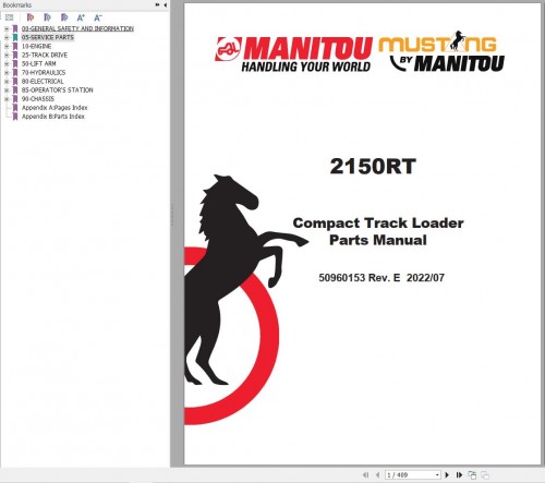 009 Manitou Compact Track Loader 2150RT Parts Manual 50960153E