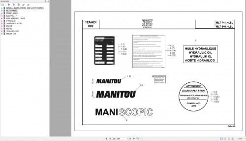 067 Manitou Forklift MLT 741 MLT 940 H LSU TUV E3 Parts Manual 648450
